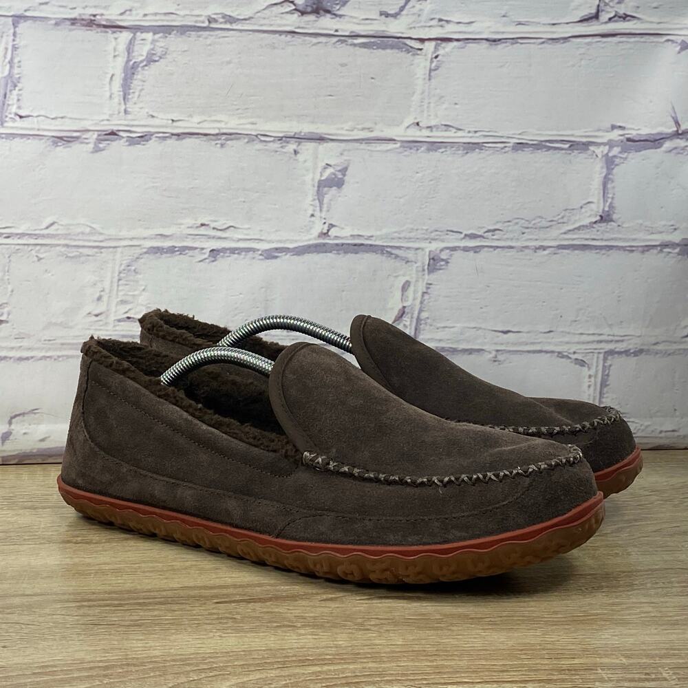 LL Bean Mountain Slipper Scuffs Fleece Lined Brown Suede Slip On Men's Size 12